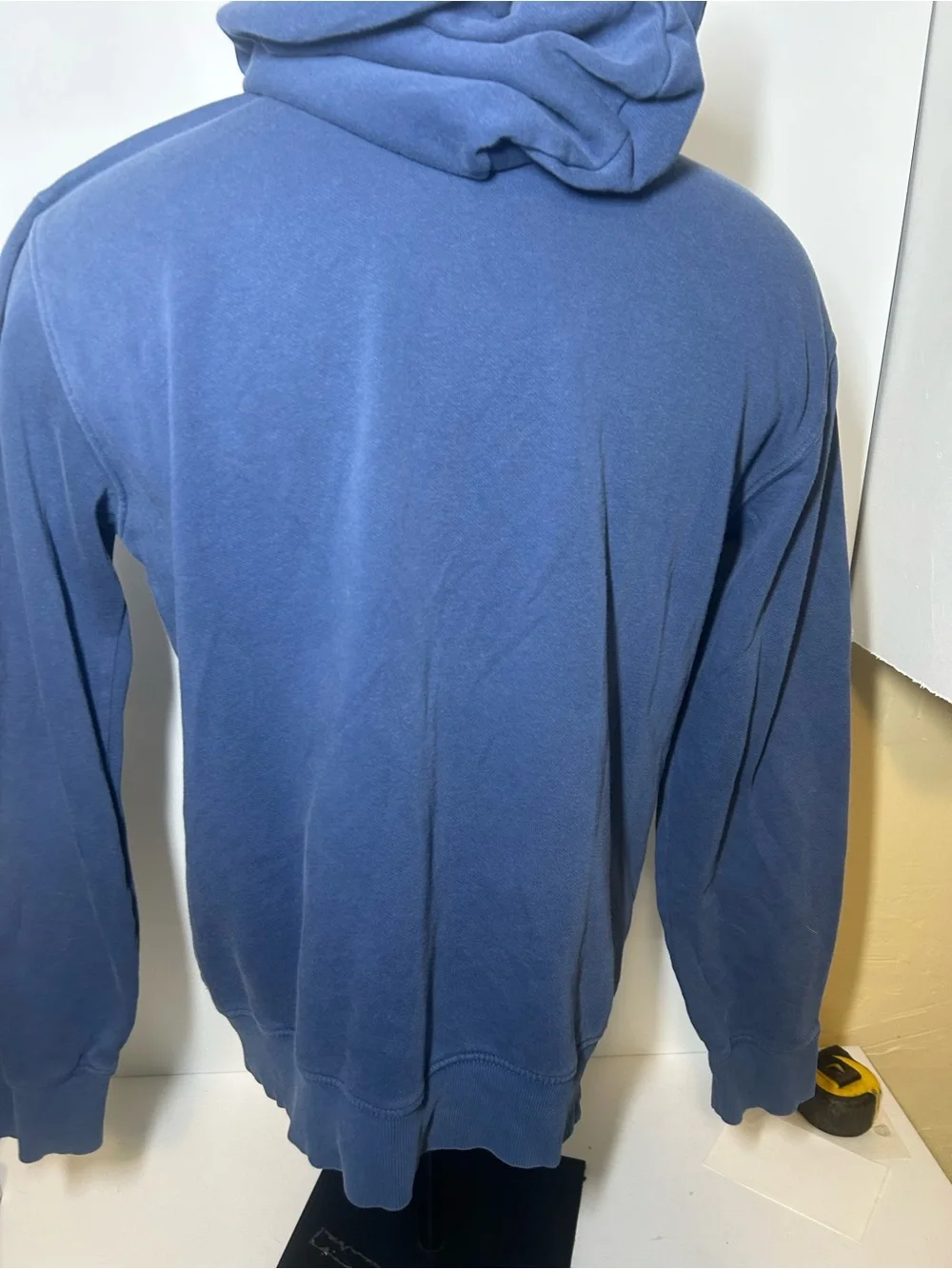 The North Face Men's Navy Pullover Hoodie with Blue Logo and Orange Accent